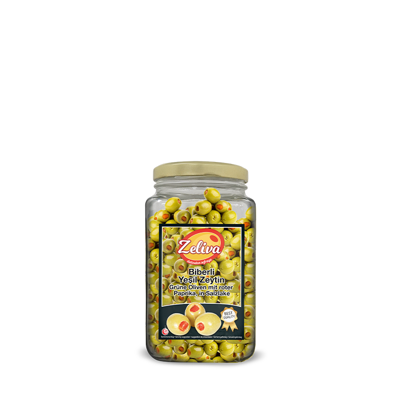 Zeliva Biber Yeşil Zeytin | Grüne Oliven mit roter Paprika